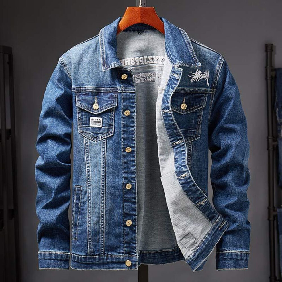 (blue, XXXL) Mens Denim Jacket Classic Western Style Casual Slim Fit Ripped Jeans Coat For Men Oversized Jean Jackets
