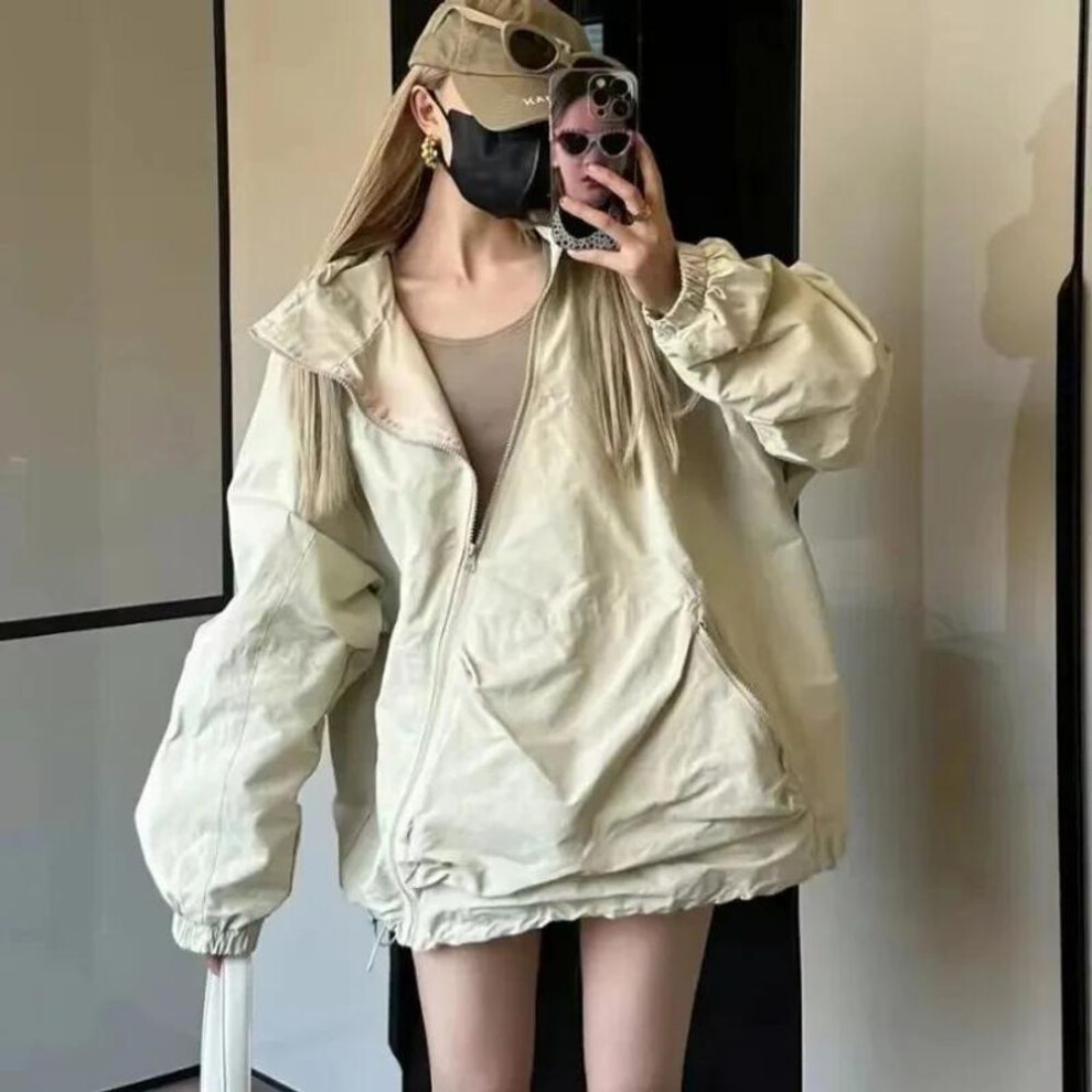 (white, XL) Harajuku Style Women&apos;s Jacket Korean Fashion Streetwear Oversize Zipper Hooded Vintage Y2k Jackets Windbreak Casual Coat