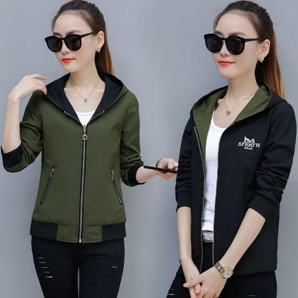 (green, L) Womens Outerwear Jackets Ladies Retro Zipper Up Bomber Outwear Casual Coats Plus Size