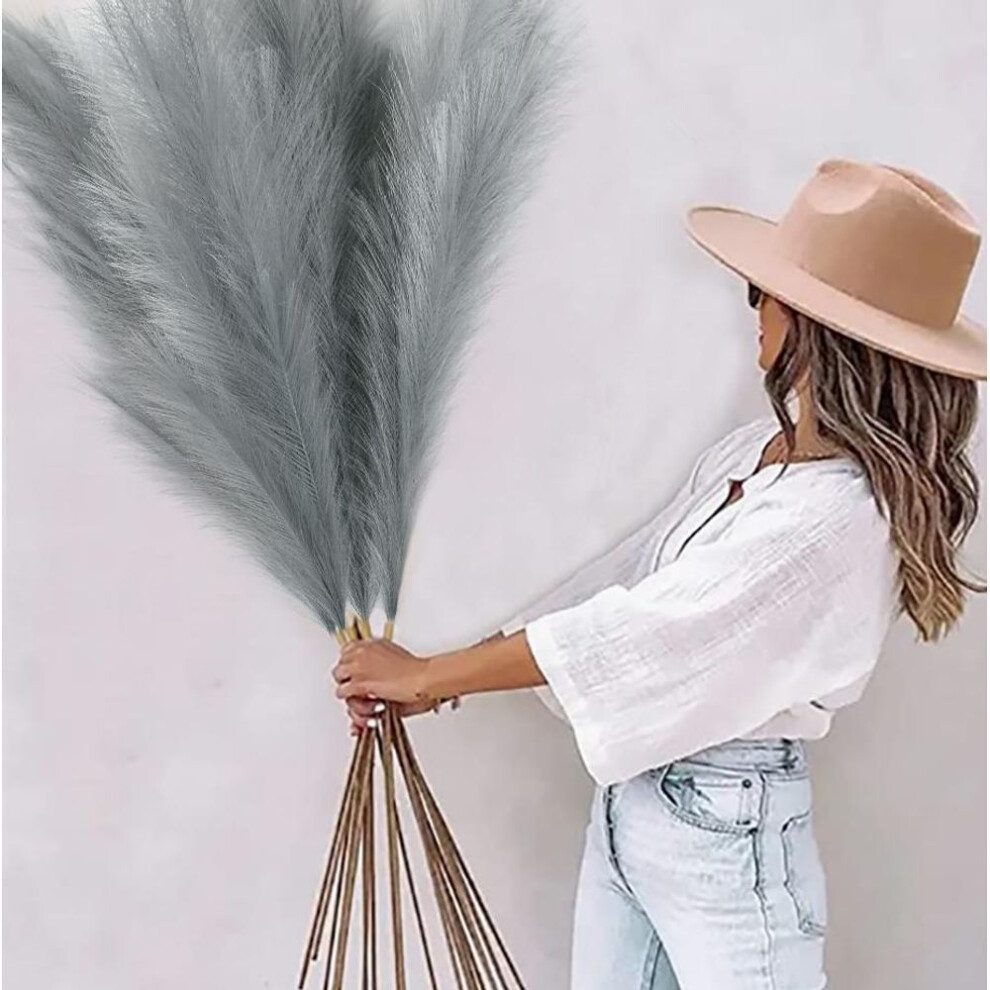 (grey) 4Pcs Stems Large 110CM Tall Artificial Pampas Grass Fake Pampas Floral Artificial Pampas Grass Branches Plants for Home Kitchen Boho Decor