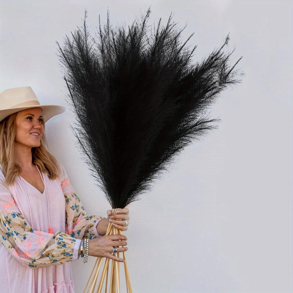 (black) 4pcs Stems Large 110cm Tall Artificial Pampas Grass Fake Pampas Floral Artificial Pampas Grass Branches Plants For Home Kitchen Boho Decor
