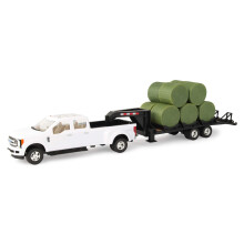 TOMY John Deere Ford Pickup con remolque de cuello de cisne con pacas y soporte para pacas Blanco Verde Unisex Ni os