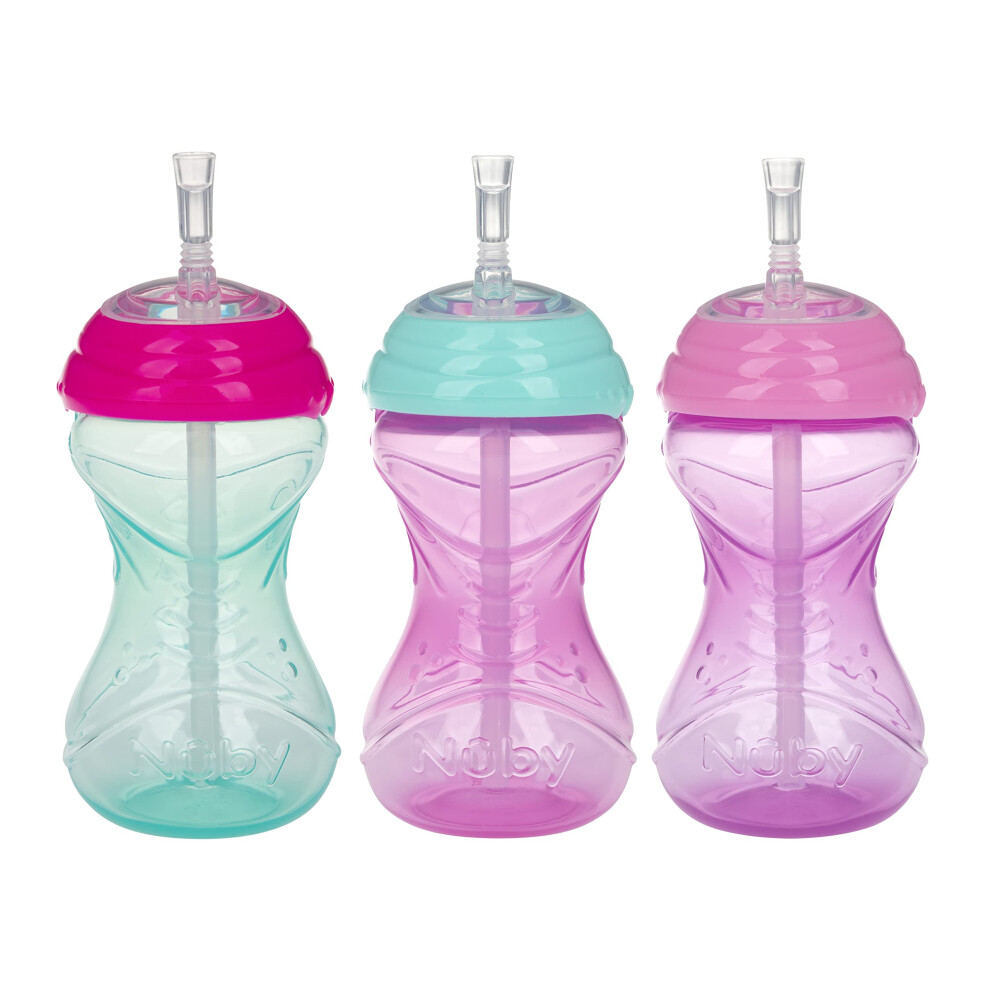 Nuby 3 Piece No-Spill Easy Grip Cup With Flex Straw Clik It Lock Feat Nubiretta