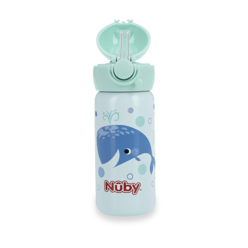 Nuby Παιδικό Μπουκάλι Μη Διαρροής Από Ανοξείδωτο Ατσάλι - 14 Oz - 18+ Μηνών - Μιντ Φάλαινα 1