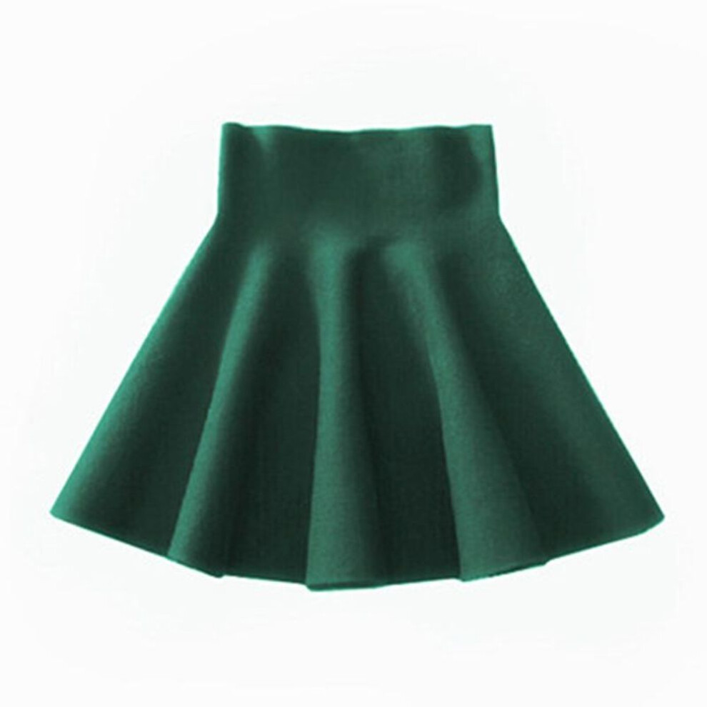 (green) High Waist Knitted Skirts Women Pleated Mini Skirt Casual Elastic Flared Skirts One Size