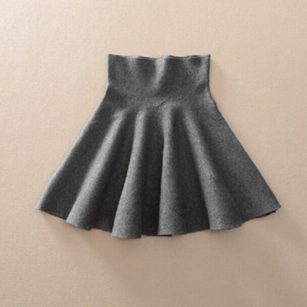 (grey) High Waist Knitted Skirts Women Pleated mini Skirt Casual Elastic Flared Skirts One Size