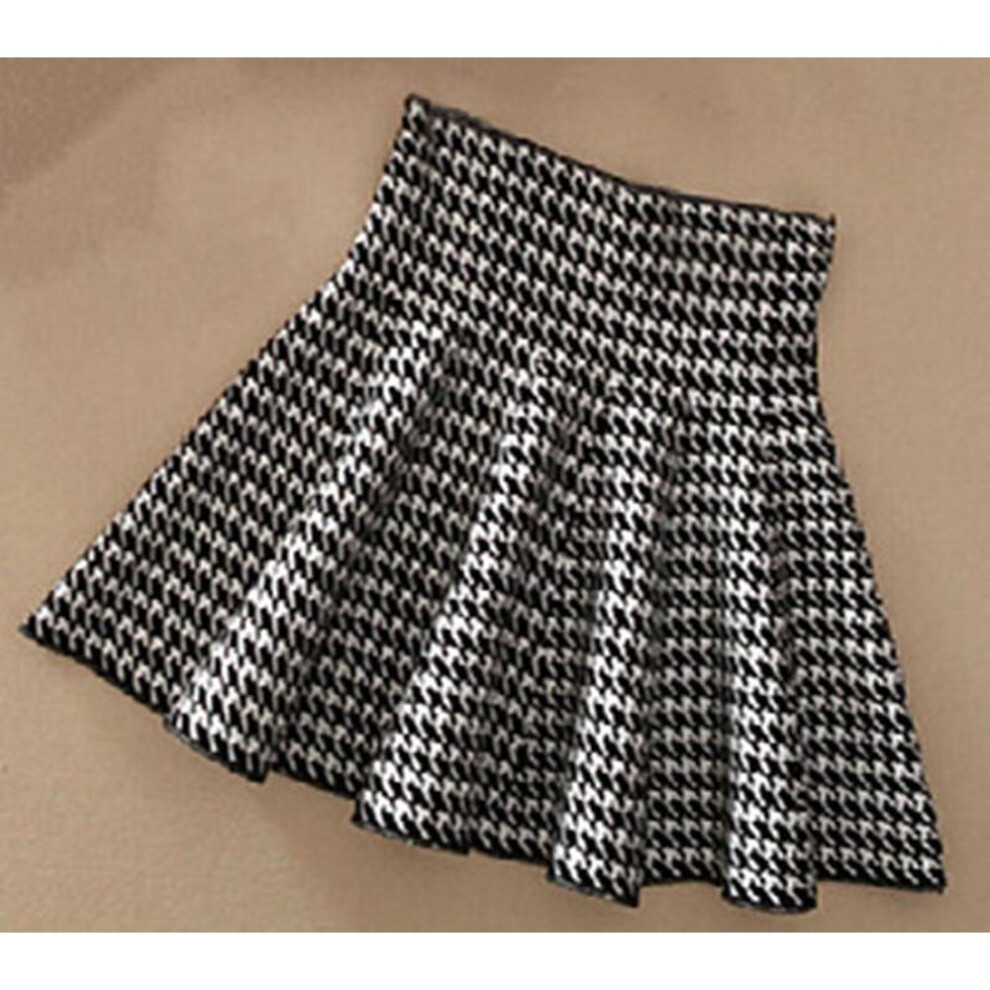 (black,white) High Waist Knitted Skirts Women Pleated mini Skirt Casual Elastic Flared Skirts One Size