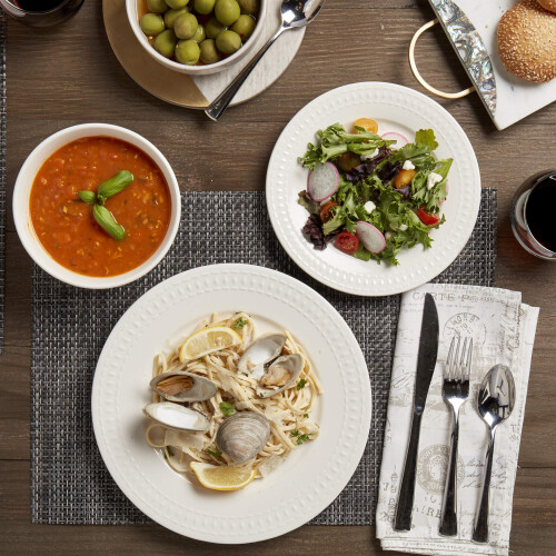 Tabletops Gallery Embossed White Porcelain Round Dinnerware - Bloom 12 Piece Dinnerware Set 1