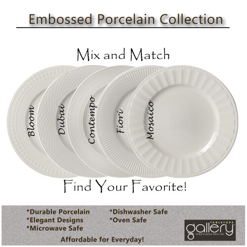 Tabletops Gallery Embossed White Porcelain Round Dinnerware - Bloom 12 Piece Dinnerware Set 2