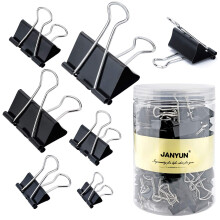 JANYUN 150Pcs Large Binder Clips 6 Assorted Sizes Paper Clamps Clip for Paper Metal Clip Office School Home Supplies (Black)