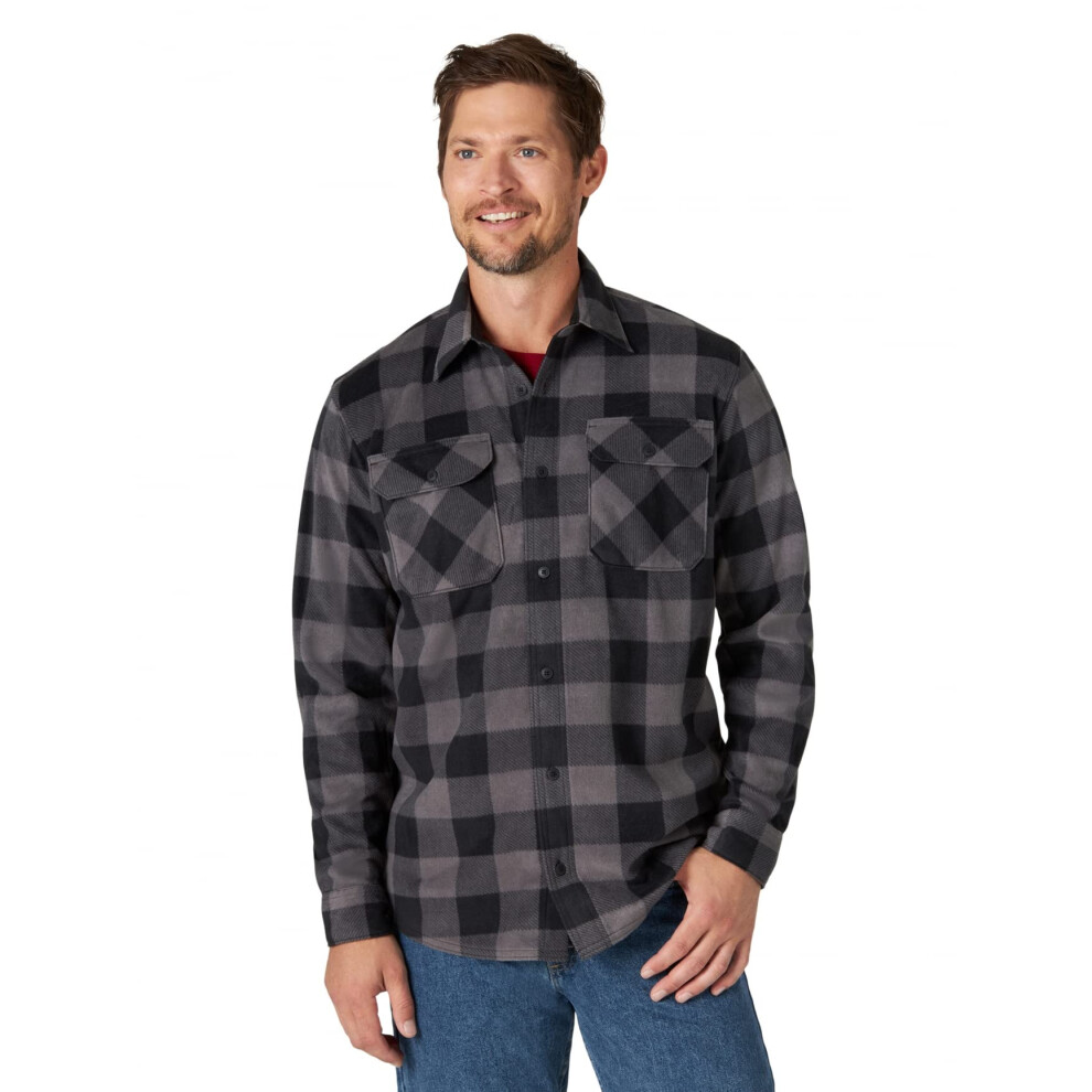 Wrangler Authentics Men's Long Sleeve Heavyweight Fleece Shirt Gray Buffalo Plaid Medium