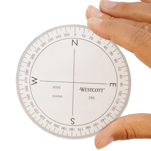 Westcott 360-Degree Protractor Compass for Drawing and Drafting  Clear  3.5 in 1