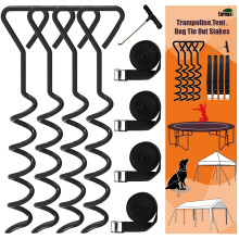 Eurmax USA Trampoline Stakes Heavy Duty Trampoliinin osat Korkkiruuvin muotoinen Teräspiippujen ankkurisarja T-koukulla trampoliinia varten - 4 kpl:n