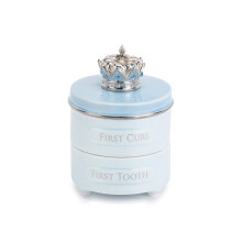 First Tooth and Curl Baby-Andenkenbox, 10,2 x 7,6 cm, Keramik und Zinn, weich, Blau, 1 Stck (1 Stck)
