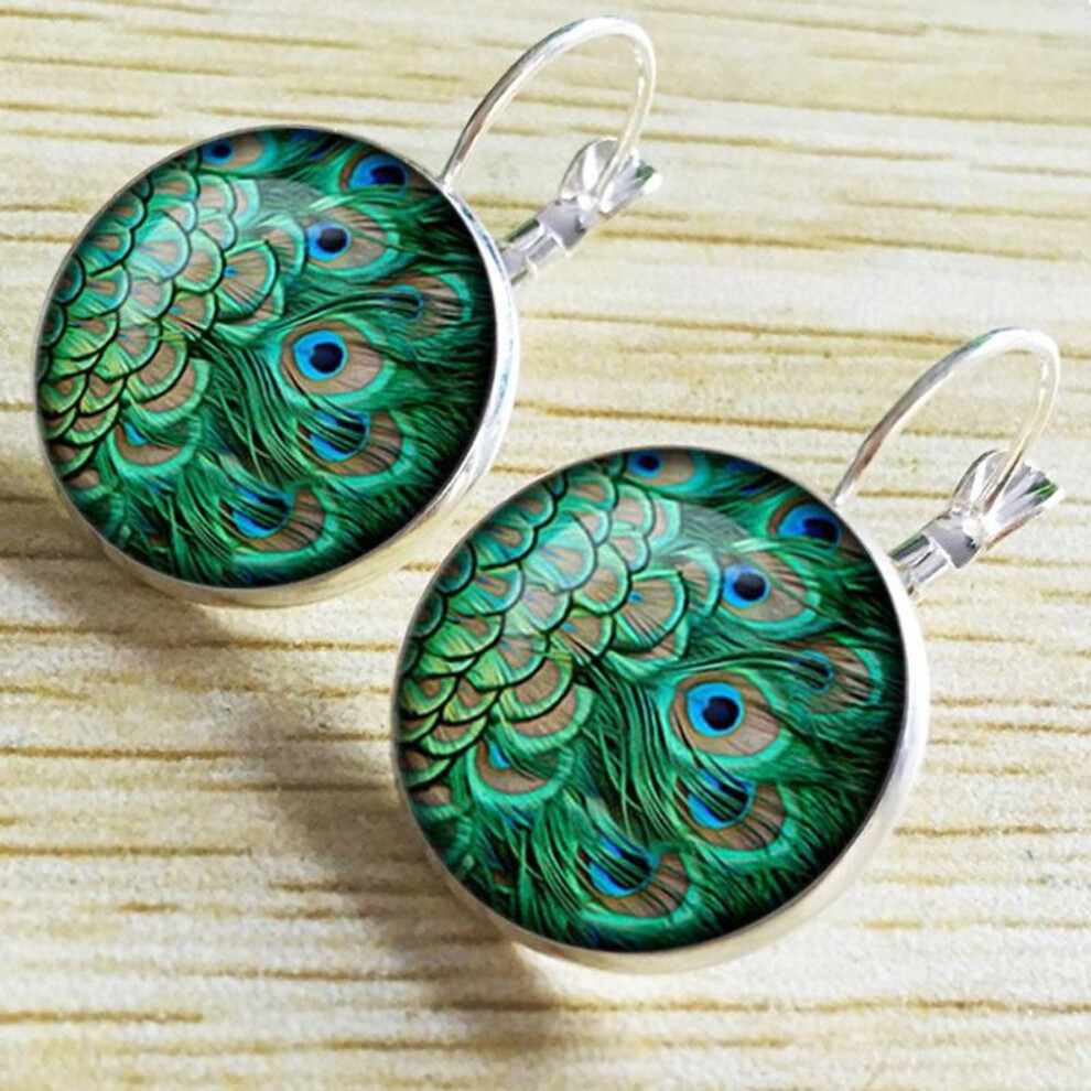 (silver) 1pair European and American Ear Hook Time Gemstone Feathers Earring Retro Eardrop