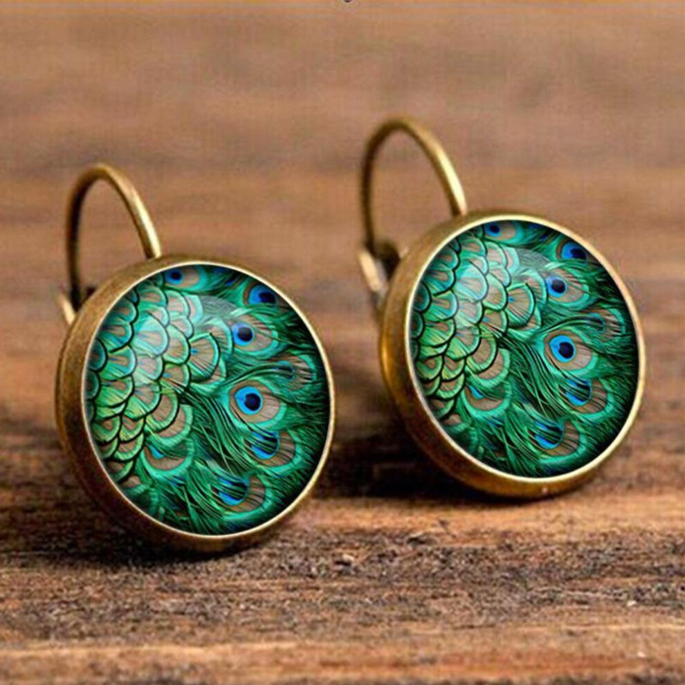 (bronze) 1pair European and American Ear Hook Time Gemstone Feathers Earring Retro Eardrop