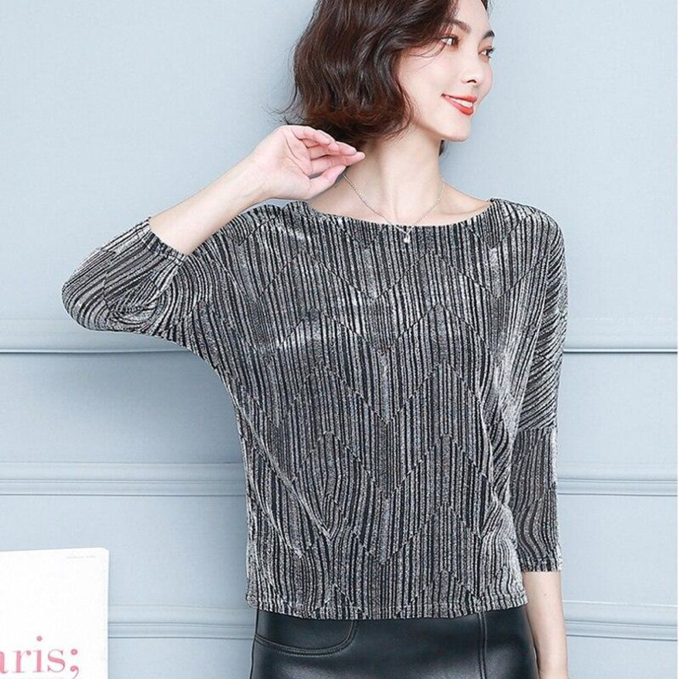 (silver, L) Plus Size Glitter Shirt Tops Fashion Elegant Shiny Sequin Blouse Tunic Women Blouses Red Golden Shine Womens Blouses 12449