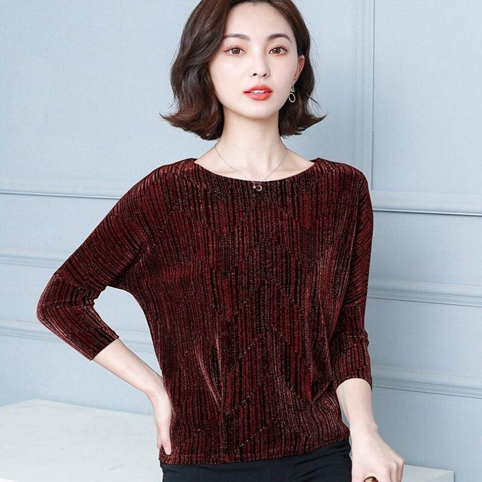 (red, XXXL) Plus Size Glitter Shirt Tops Fashion Elegant Shiny Sequin Blouse Tunic Women Blouses Red Golden Shine Womens Blouses 12449
