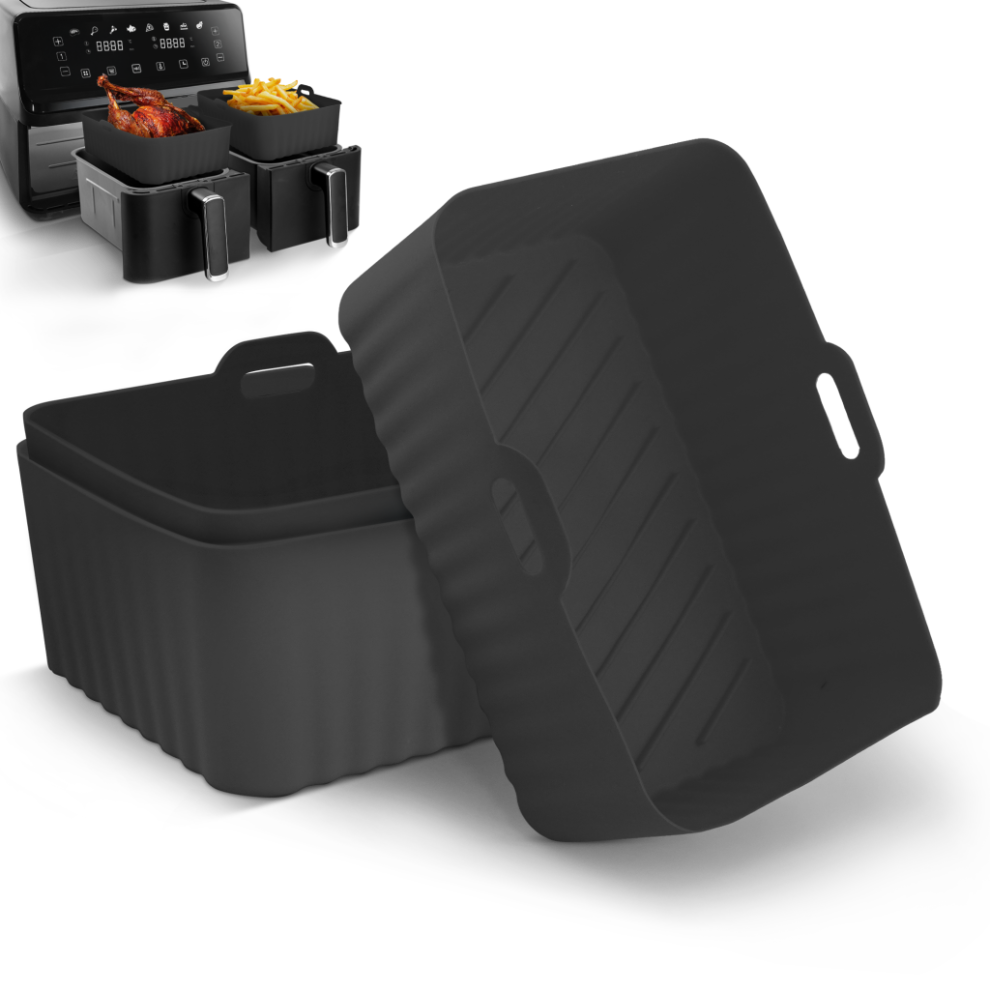 (Rectangular, Black) Keplin Silicone Air Fryer Liners  3 Pack Non-Stick