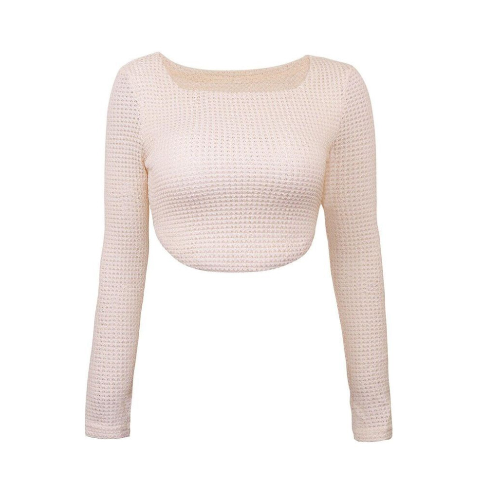 (apricot, M) Spring Y2k Crop Tops For Women Sexy  Girls Knitted Long Sleeve Pullover T-shirts Elegant Party Blouses Slim Clothes 24727