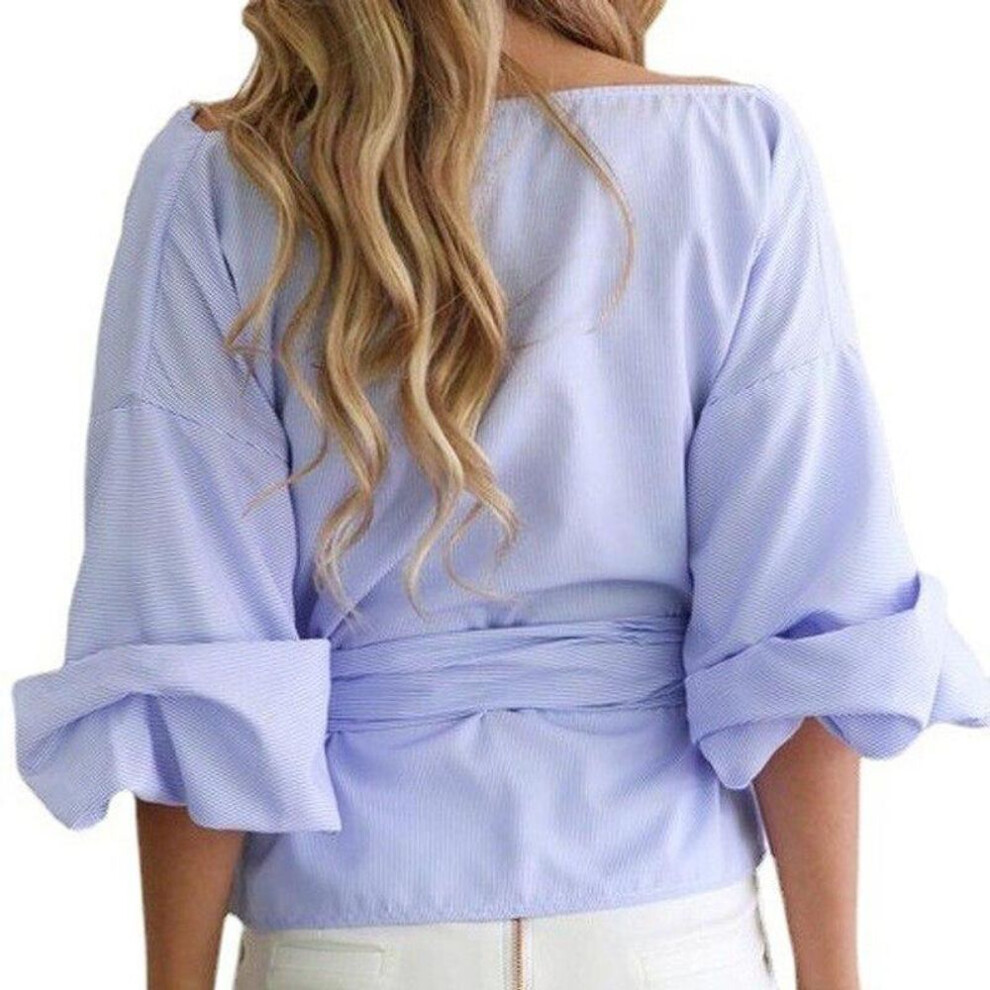 (blue, S) 2024 Harajuku Shirts White Blouse Sexy Off Shoulder Tops Solid V-neck Fashion Women Blouse And Tops Y2k Clothes 22122