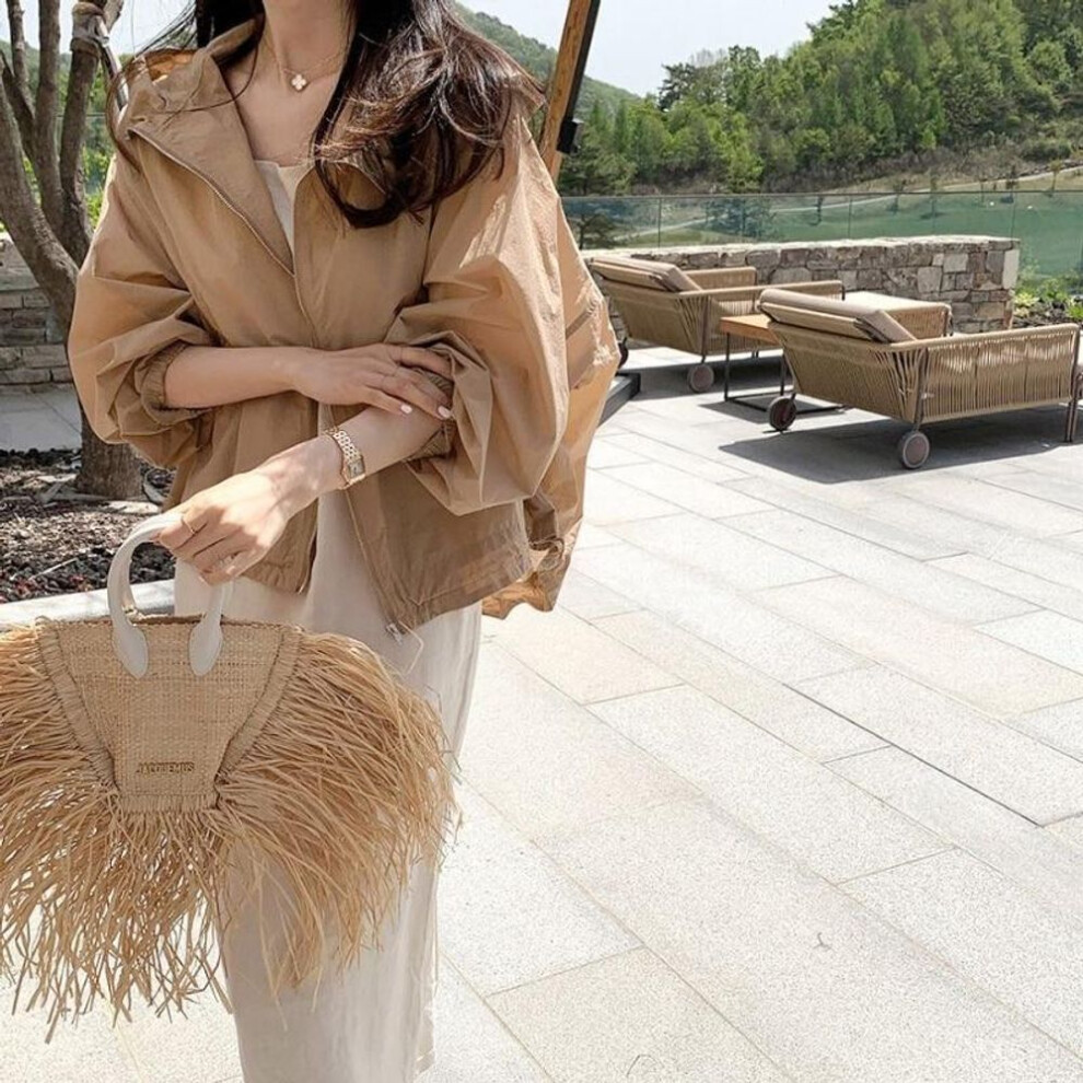 (khaki, L) Summer Sunscreen Hooded Cropped Jacket Women 2023 Casual Zipper Coats Long Sleeve Light Thin Shirt Ladies Loose Clothing 27234