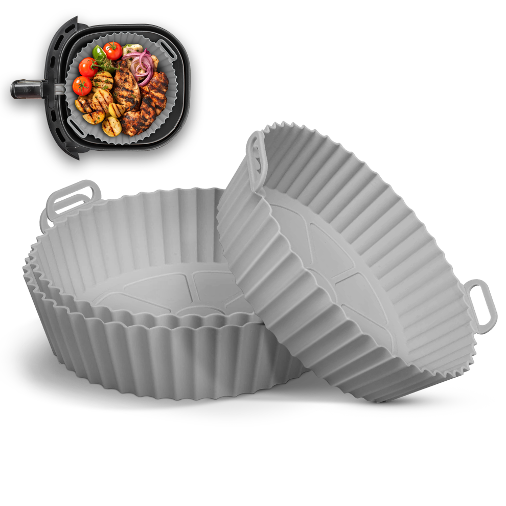 (Round, Grey) Keplin Silicone Air Fryer Liners  3 Pack Non-Stick
