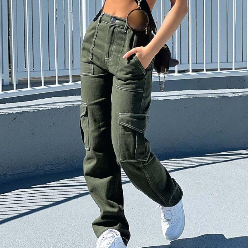 (dark green, XL) Casual Loose Pants Spring Streetwear Fashion Pants Women Summer Pockets Solid Cargo Pants Trousers Joggers 26232