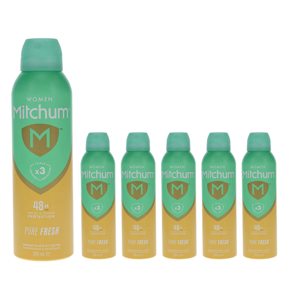 (6 X 200ml Pure Fresh) 6 X 200ml Mitchum Women Deodorant Spray