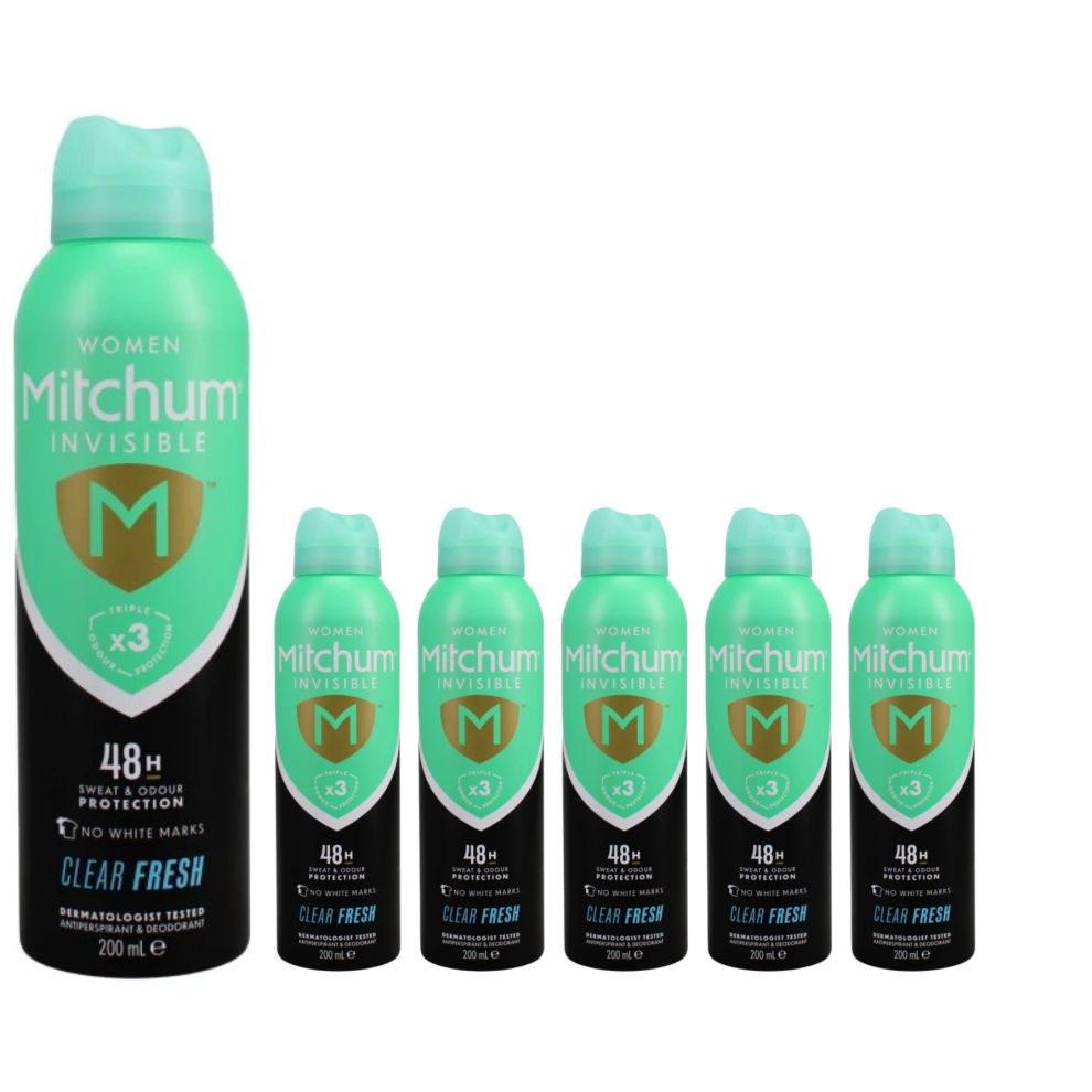 (6 x 200ml Clear Fresh) 6 x 200ml Mitchum Women Deodorant Spray