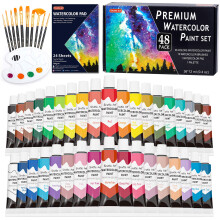 Shuttle Art 48 Pack akvarellimaalisarja, 36 vri vesivrimaali putkissa (12 ml kukin) ja 10 sivellint 1 vesivrityyny 1 paletti Premium-akvarellisa