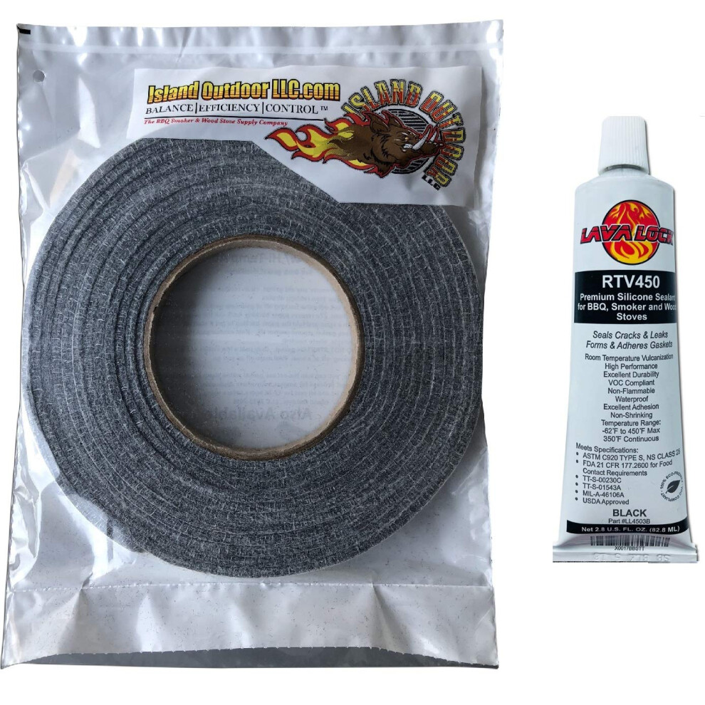 Kit auto-adh?sif LavaLock 1/2"" x 1/8"" Joint de fumoir pour barbecue gris Joint de gril RTV noir Haute temp?rature