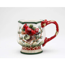Zestaw 4 kubkσw ceramicznych w ksztalcie czerwonego kardynala z szyszka (zestaw 4 szt.) 4 7/8"" L