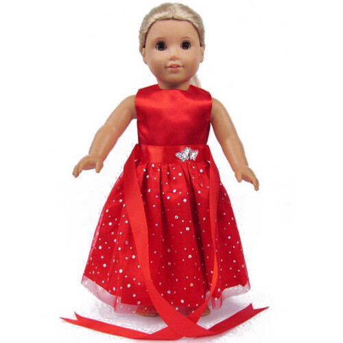 Roupas e Acessórios para Bonecas de 18 Polegadas - Bonito Vestido Vermelho com Bolinhas 1