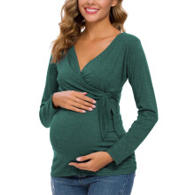 Camicie premaman da donna Glampunch, maniche corte e lunghe, con nodo frontale, top premaman avvolgenti