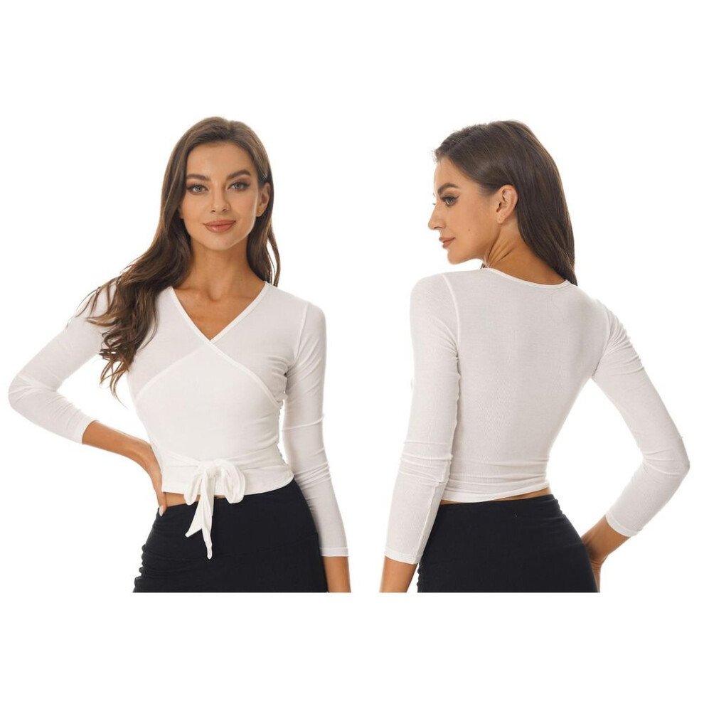 (ivory, S) Women Solid Color Wrap Jacket Ballet Jacket Bolero Long Sleeve Wrap Top Dancewear For Gym Yoga Ballet Modern Dance