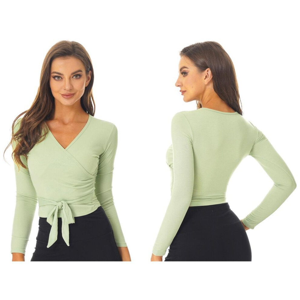 (light green, XL) Women Solid Color Wrap Jacket Ballet Jacket Bolero Long Sleeve Wrap Top Dancewear For Gym Yoga Ballet Modern Dance