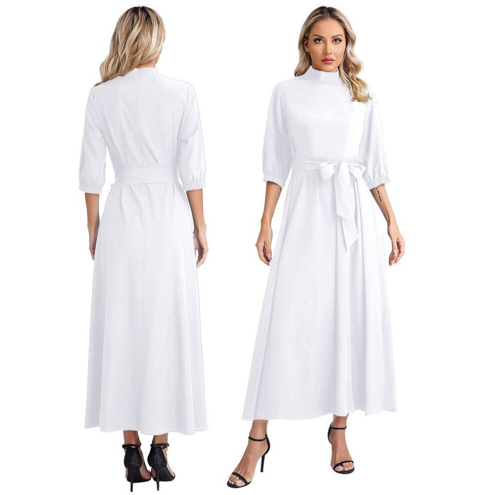 (white, XL) Clergy Dress Church Minister Long Maxi Dress Liturgical Slim Waist Long Robe Priest Pastor Preacher Dresses Nun Dress-up Costume