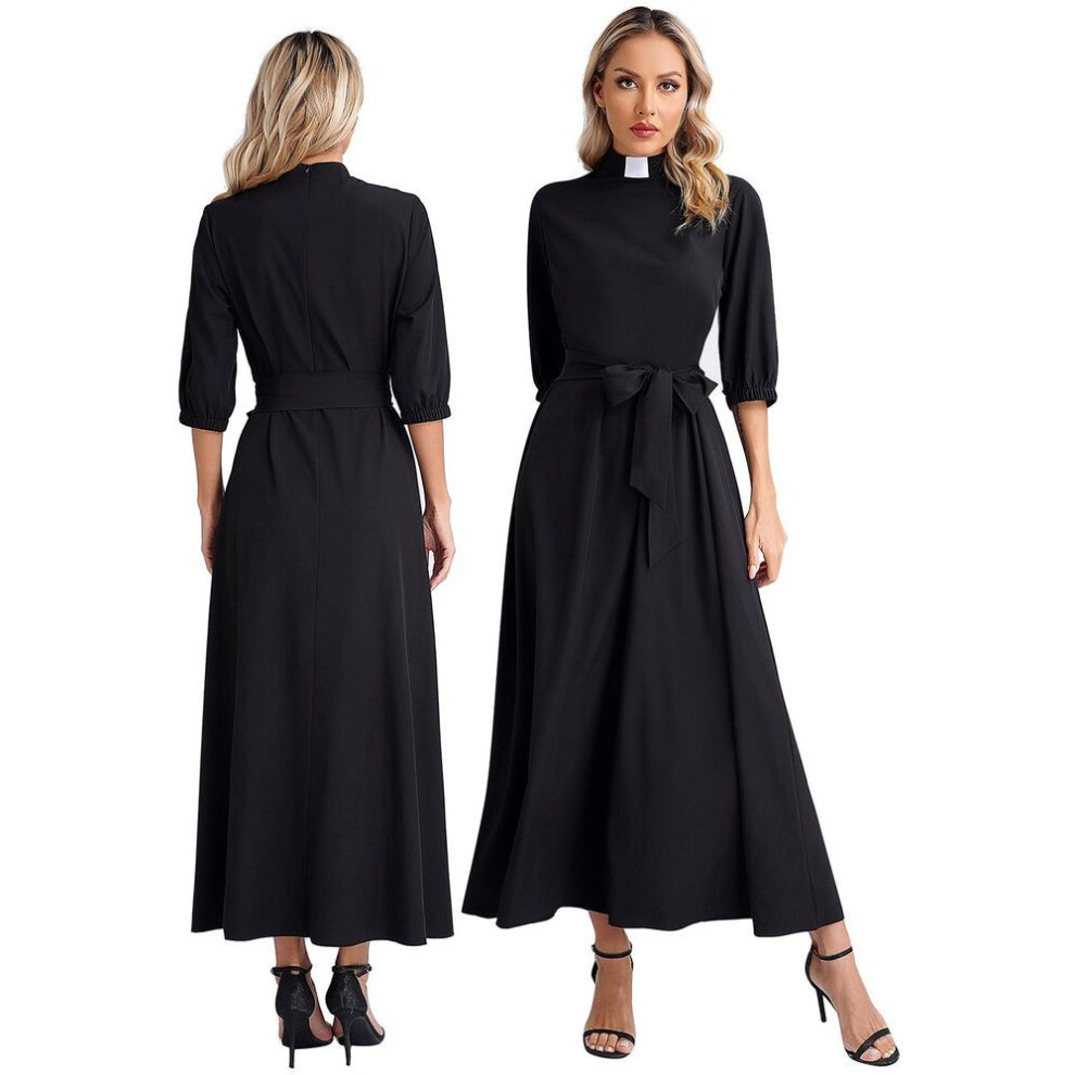 (black, 3XL) Clergy Dress Church Minister Long Maxi Dress Liturgical Slim Waist Long Robe Priest Pastor Preacher Dresses Nun Dress-up Costume