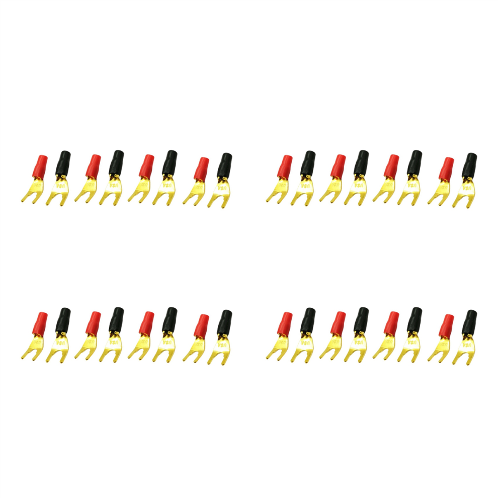 32Pcs/16Pairs "Y" "U" Spade Banana Connectors Plated Solderless Fork Speaker Plug Adapter Gold 4851689822072