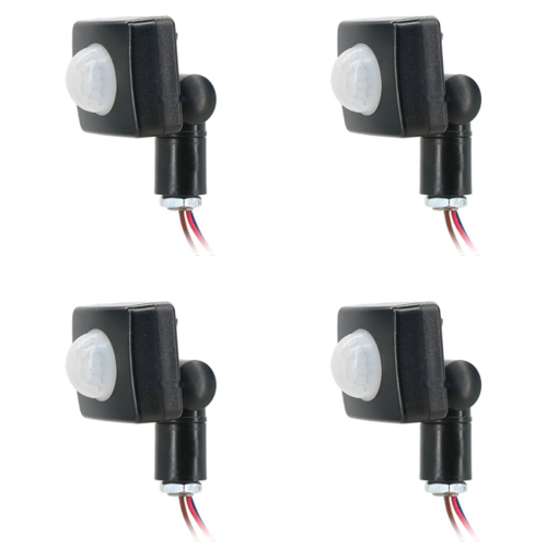 4X 220V Mini Human Body Infrared Sensor Switch LED Flood Light PIR Motion Adjustable Black