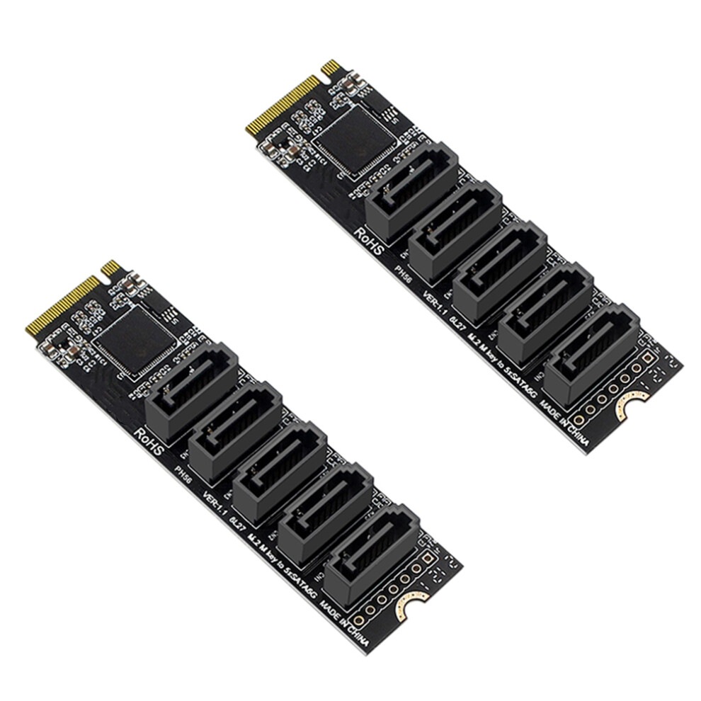 2X M.2 To Ngff 5 Ports Sata3.0 Adapter Card Jmb585 Key M Expansion For Pc Laptop 4851689886302