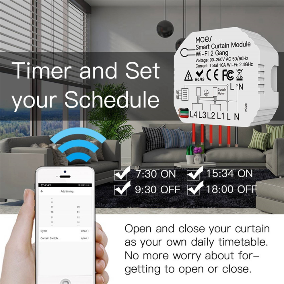 2X Tuya Smart WiFi 2 Gang Double Rideau Module Interrupteur Store Volet Roulant Moteur ?lectrique Life App avec Alexa