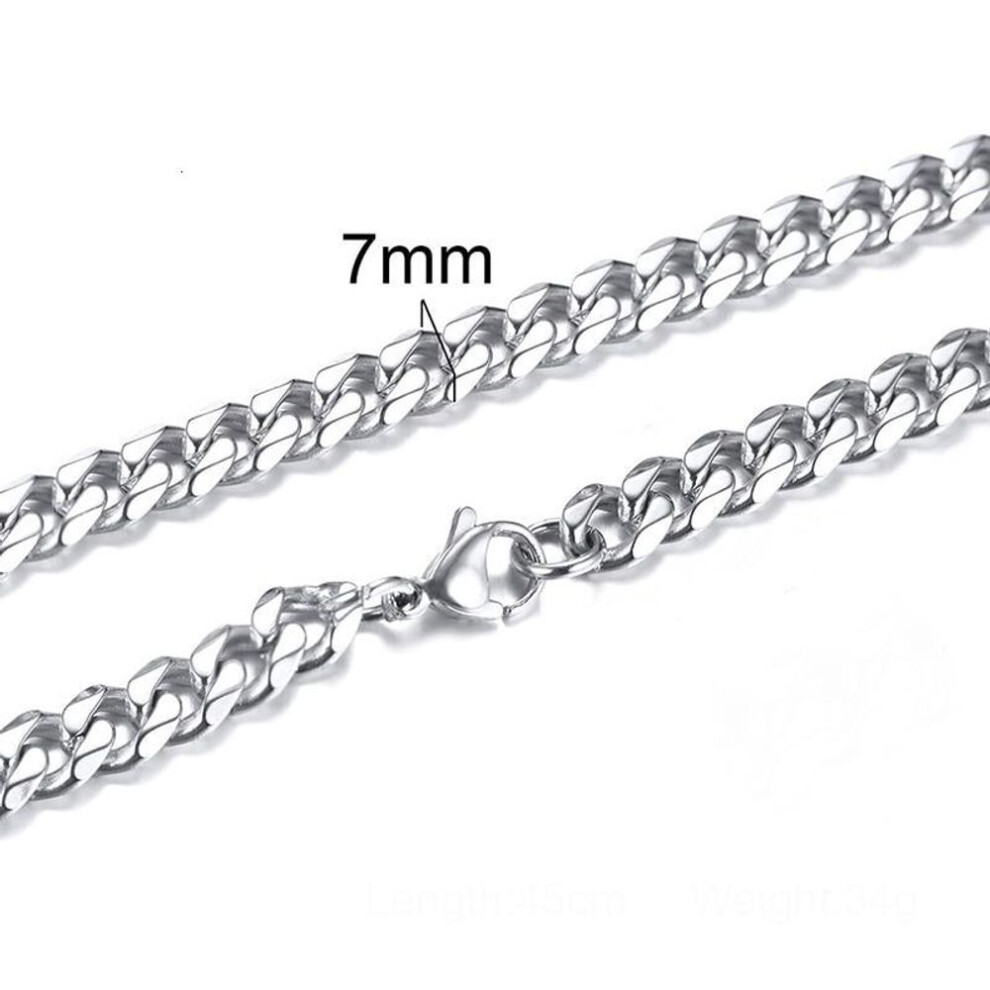 (silver, 7MM) Basic Punk  Necklace For Men Women Curb Cuban Link Chain Chokers Vintage Solid Necklace
