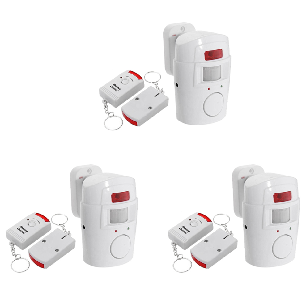 3X Infrared Motion Sensor Alarm - Burglar With 2 Remote Controls, Suitable For Home/Garages/Shops 4851689802906