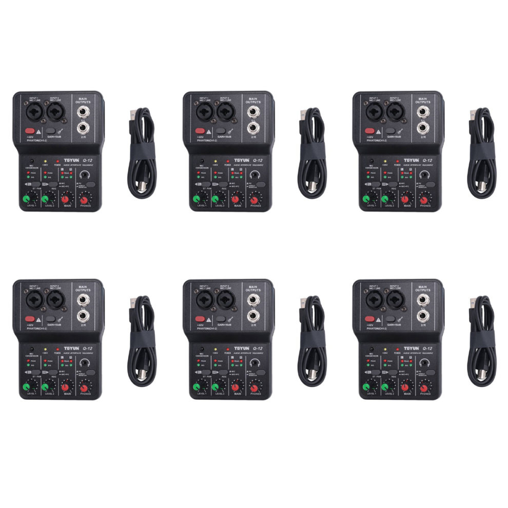 6X Q-12 Sound Card Audio Mixer Board Console Desk System Interface 4 Channel 48V Power Stereo Computer