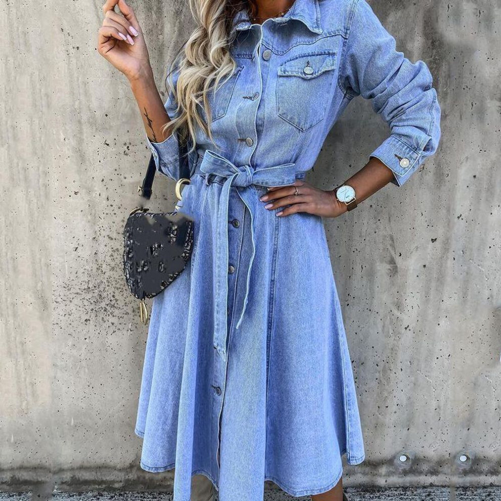 (light blue, XXL) Fashion Dress Women&apos;s A-line Short Skirt Denim Skirt Single Breasted High Waist Skirts Women Midi Dress Streetwear