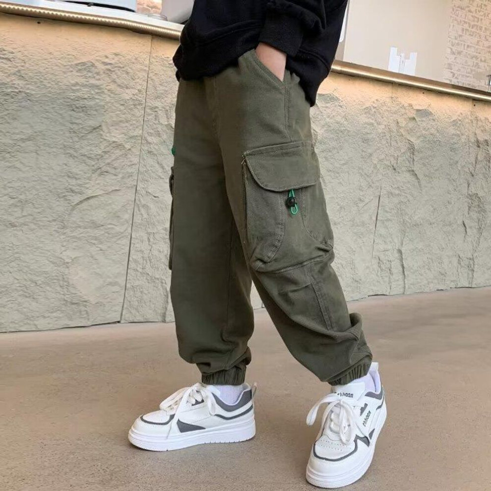 (green, 170) Children Cotton Long Pants Kids Casual Straight Trousers Baby Boy Elastic Mid Waist Pant Spring Autumn Kids Clothing