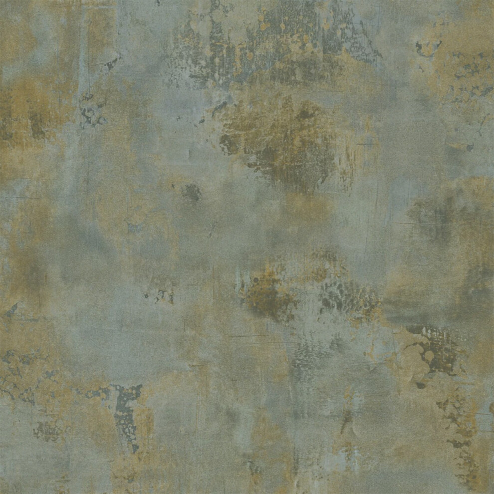 Galvanised Metal Textured Vinyl Wallpaper Blue / Green Grandeco 186405 5411012514662
