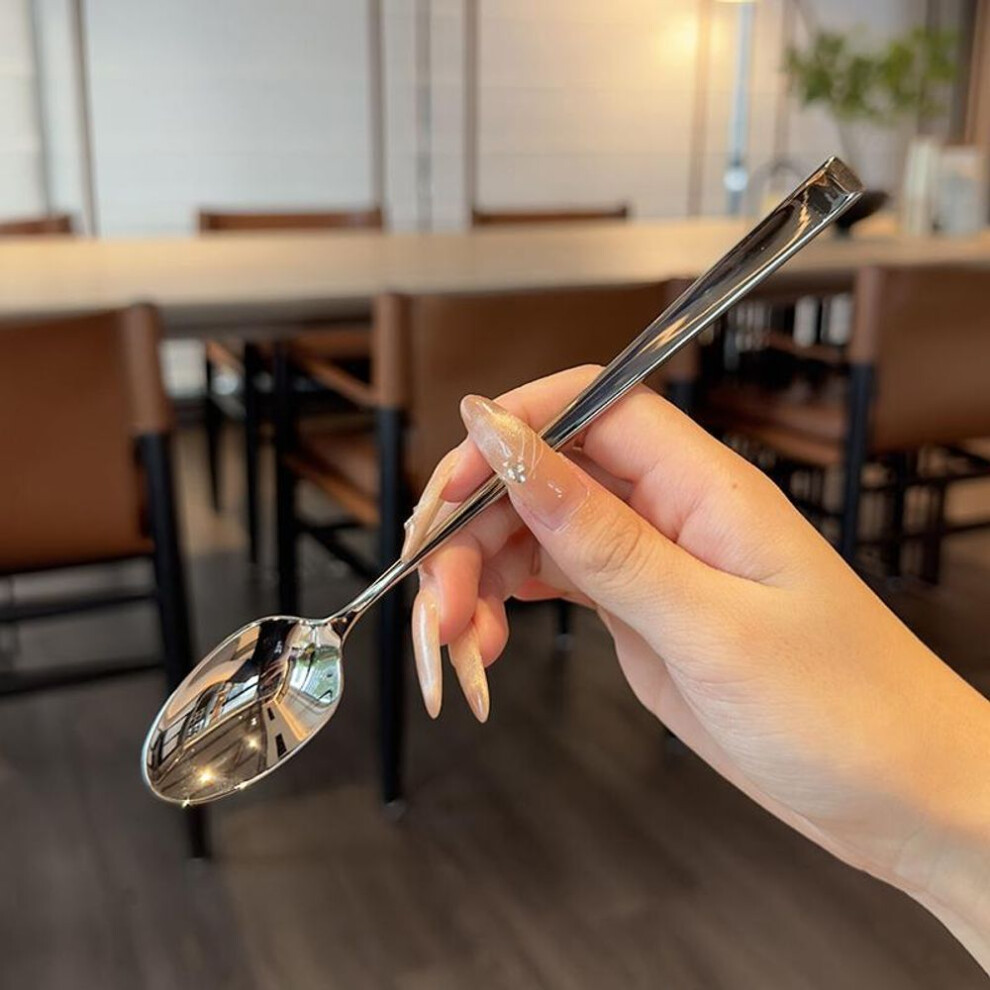 Stainless Steel Spoon Korean Long Handle Tableware Thicken Stirring Ice Spoon Meal Spoon Household Dinner Spoon